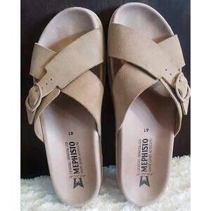 Mephisto Air Relax Women's Leather suede Size 41 Tan Strap sandals buckle flats